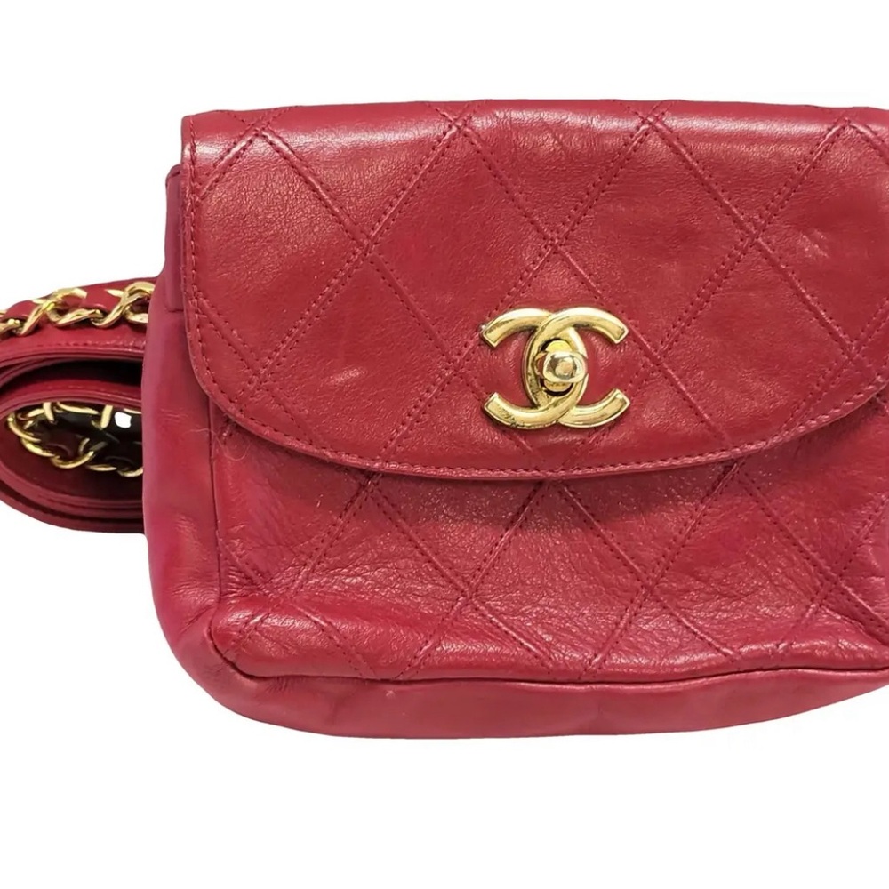 Chanel Red Quilted Leather Belt Bag